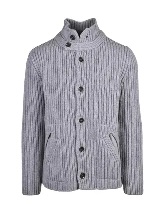 Daniele Fiesoli Grey Wool-Blend Ribbed Cardigan
