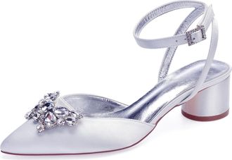 Generic Heels Wedding Shoes Pointed Toe Slingback Bridal Low Block Heels Comfortable Prom Evening Formal Party Shoes 4.5Cm,White,2 UK