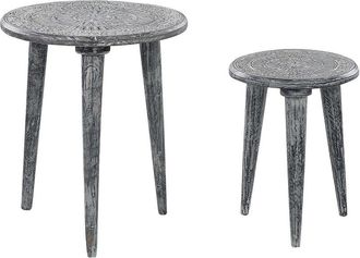 Beliani Beliani - Vintage Style Nest of 2 Handmade Side End Tables Mango Wood Grey Jatra