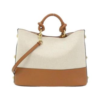 Ferragamo Pre-owned Tote Bags, female, Beige, Size: ONE SIZE Pre-owned Linen Canvas Leather Shoulder Bag