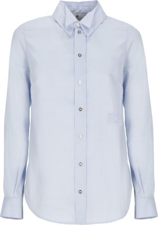 Elisabetta Franchi Light Blue Embroidered Logo Cotton Shirt