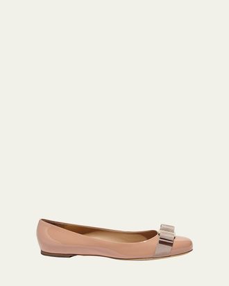 Ferragamo Varina Patent Leather Bow Ballerina Flats