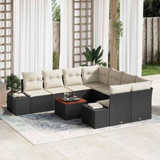 vidaXL Vidaxl - Conjunto De Sof&aacute; De Jard&iacute;n Con Coj&iacute;n 9 Pcs Negro Polirat&aacute;n