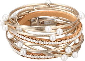 Liv Oliver 18K Gold White Multi Wrap Pearl Bracelet