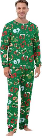 Generic 67 Meme Pyjamas Set Mens Pyjamas Sets Long Sleeve Pjs Set Soft Loungwear Print Top and Comfy Pant Outfit Christmas Pjs For Adults (Green, M)
