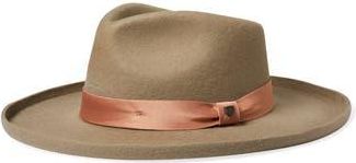 Brixton Victoria Felted Wool Fedora in Timberwolf/Rose Gold Satin at Nordstrom Rack, Size Large