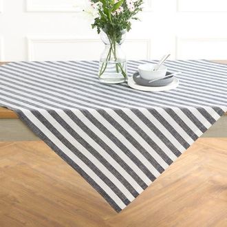 Solino Home Linen Table Throw - Sorrento Stripe, 52 x 52, 52 x 52 in Black And White at Nordstrom, Size Medium