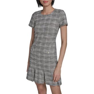 Karl Lagerfeld Pleated Metallic Tweed Minidress in Black Soft White at Nordstrom, Size 14