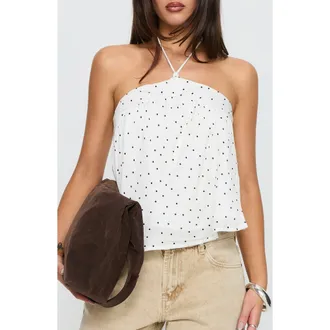 Princess Polly Moonlit Polka Dot Halter Top in White Polka at Nordstrom, Size 10