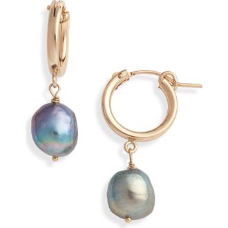 Set & Stones Adelle Keshi Pearl Hoop Earrings in Gold/peacock at Nordstrom
