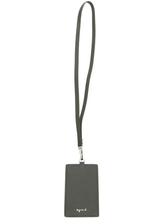 agn&egrave;s b. logo-plaque neck strap cardholder - men - Calf Leather - One Size - Green