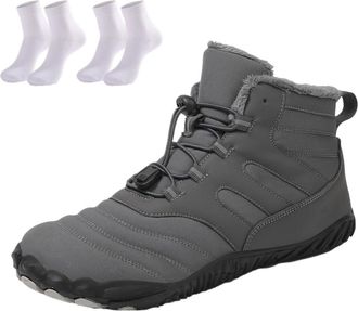 Generic Waterproof Snow Boots for Women | Non-Slip Fur Lined Mid Calf Sneakers | Lightweight Ankle Booties for Cold Weather Hiking(Gray 4,12.5 Women/11.5 Men)