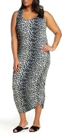 Loveappella Ruched Midi Tank Dress in Gray/Black at Nordstrom, Size 1X