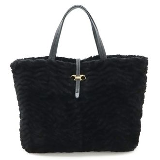 Ferragamo Fur Leather Handbag Tote Bag (Pre-Owned)