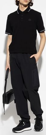 Moncler Polo With Logo Patch, Mens, Black