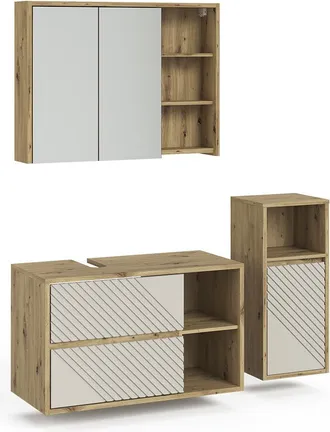 Vicco Conjunto De Muebles De Ba&ntilde;o De 3 Piezas Viola, Roble Artesanal, 3 Partes, Vicco