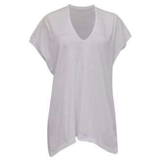Dries Van Noten V-Neck Loose T-Shirt in White Cotton
