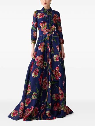Carolina Herrera tulip-print shirt maxi dress - Blu