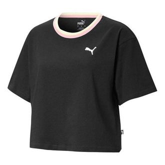 Puma (WMNS) PUMA Celebration Style Tee Multi-Color Round Neck Short Sleeve Black 586043-01