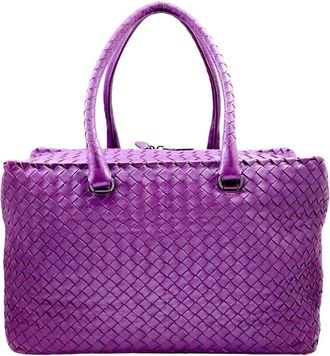 Bottega Veneta Purple Leather Boston Bag Handbag Tote Bag (Pre-Owned)