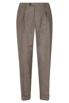 Berwich Dove Grey Chiaia Herringbone Wool Trousers