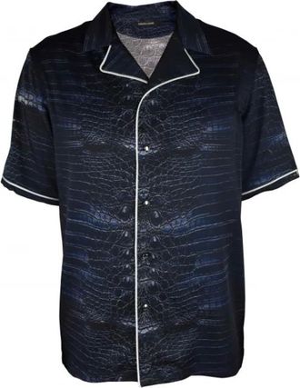 Roberto Cavalli Overhemden, Heren, Zwart, XL, Polyester, Caiman Print Shirt