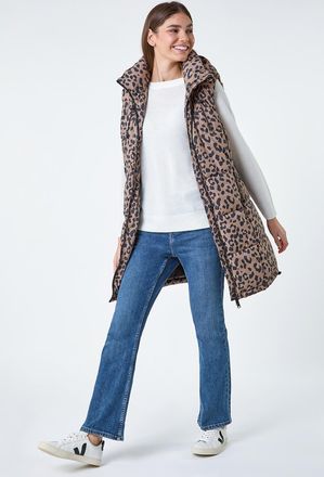 Roman Animal Print Longline Hooded Gilet