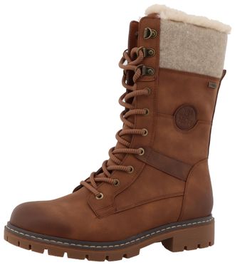 Tom Tailor Winterstiefel TOM TAILOR, Damen, Gr. 36, braun (cognac used), Filz, Lederimitat, used, Schuhe Winterstiefel, Schn&uuml;rstiefel mit TEX-Membrane