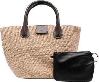 Chlo&eacute; Palma Raffia Shopping Bag - Dames - Shoppers - Bruin - ONE Size - Leer - Tassen