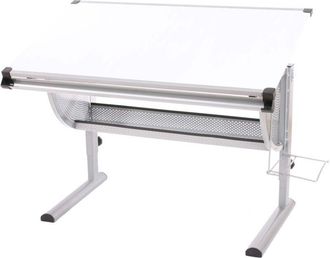 Hhg Escritorio Infantil/juvenil Escritorio Escolar Escritorio De Oficina Oxford, Regulable En Altura, Inclinable, Blanco