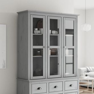 Berkfield Home Cabinet with Glass Doors BODO Grey Solid Wood Pine