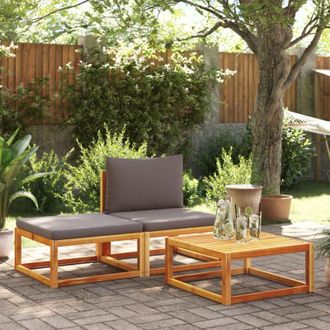 vidaXL Conjunto De Sof&aacute; De Jard&iacute;n De 3 Piezas Con Cojines De Madera De Acacia Y Rat&aacute;n Vidaxl