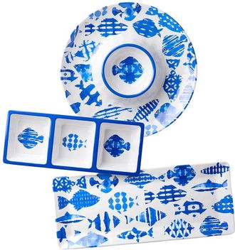 Certified International Fish Tale Melamine 3Pc Hostess Set