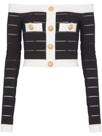 Balmain off-shoulder knitted top - Black