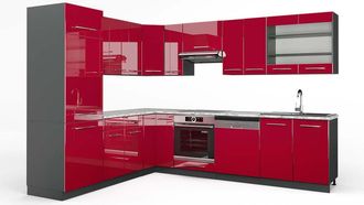 Vicco Cocina Esquinera Fame-line, Burdeos Brillo Intenso/antracita, 227 X 287 Cm, Et M&aacute;rmol