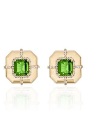 Goshwara Diamond & Semiprecious Stone Stud Earrings in Bright Green at Nordstrom