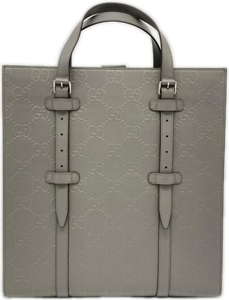 Gucci Gray Leather Handbag Tote Bag (Pre-Owned)