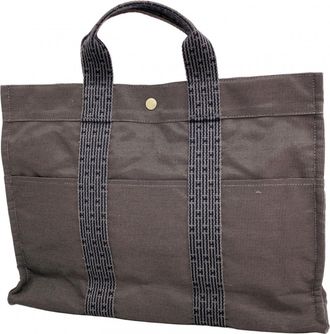 Herm&egrave;s Gray Canvas Tote Bag (Pre-Owned)