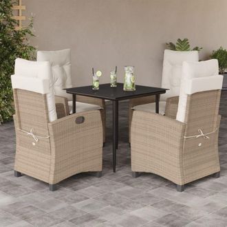vidaXL Set Comedor De Jard&iacute;n 5 Pzas Con Cojines Rat&aacute;n Sint&eacute;tico Beige Vidaxl