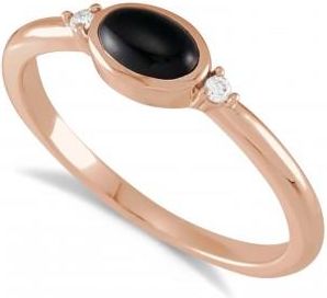 Allurez Oval Natural Cabochon Onyx & Diamond Ring 14K Rose Gold (0.35ct)