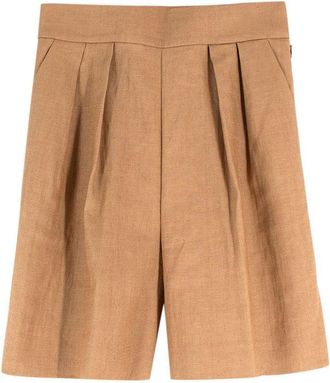 Theory Tan High Waisted Linen Blend Tailored Shorts Size S