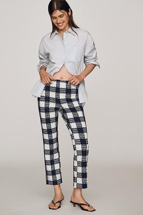 Maeve Poppy Check Kick-Flare Pull-On Pants