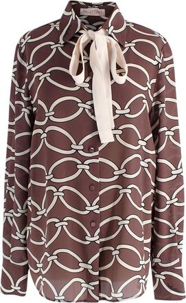 Valentino Garavani Valentino Brown Chain Print Silk Shirt Size M