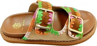De Siena shoes Womens Hazel Crochet Sandal In Brown Suede Mulitcolo