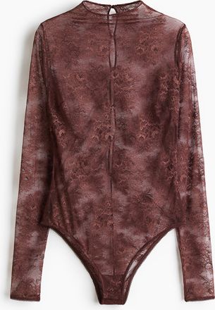 H&M Langarmbody aus Spitze - Brown