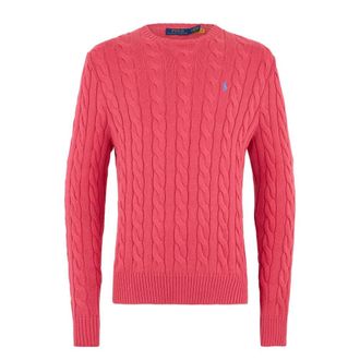 Polo Ralph Lauren Round-neck Knitwear, male, Pink, Size: L Cotton sweater with long sleeves