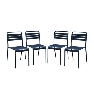 Sweeek Silla de jard&iacute;n bistr&oacute; de acero, set de 4, azul marino