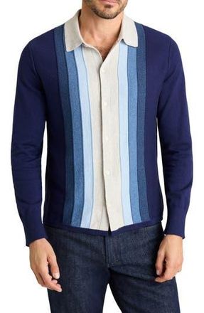 Bonobos Hudson Stripe Cotton & Cashmere Collared Cardigan in Navy-Grey Ombre at Nordstrom Rack, Size Large