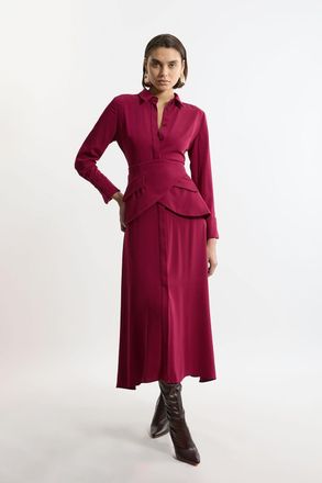 Karen Millen Womens Petite Soft Tailored Belted Maxi Shirt Dress - Purple - Size 12 UK
