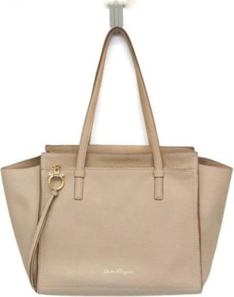 Ferragamo Pre-owned Tote Bags, female, Beige, Size: ONE SIZE Pre-owned Gancini Tote Bag